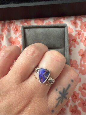 Sterling Silver Opal Teardrop Ring with Mystic Topaz